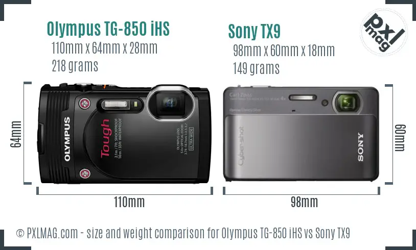 Olympus TG-850 iHS vs Sony TX9 size comparison