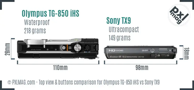 Olympus TG-850 iHS vs Sony TX9 top view buttons comparison