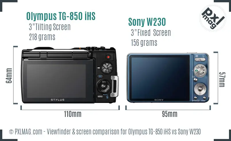 Olympus TG-850 iHS vs Sony W230 Screen and Viewfinder comparison