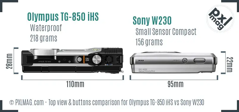 Olympus TG-850 iHS vs Sony W230 top view buttons comparison