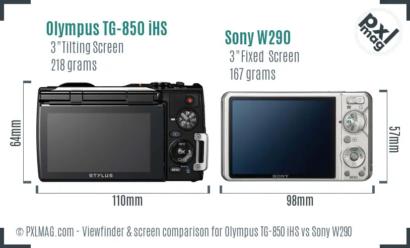 Olympus TG-850 iHS vs Sony W290 Screen and Viewfinder comparison