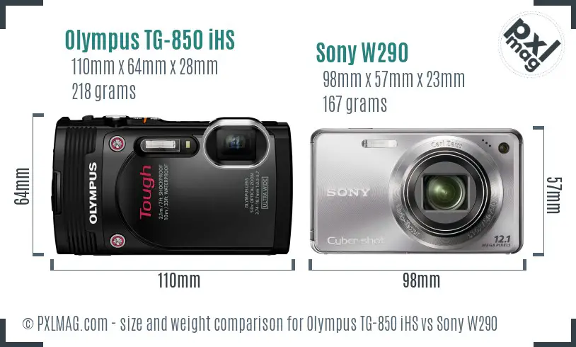 Olympus TG-850 iHS vs Sony W290 size comparison