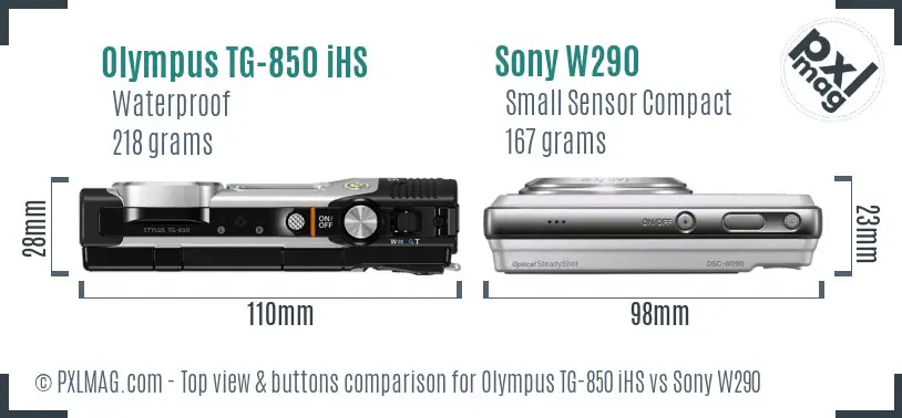 Olympus TG-850 iHS vs Sony W290 top view buttons comparison