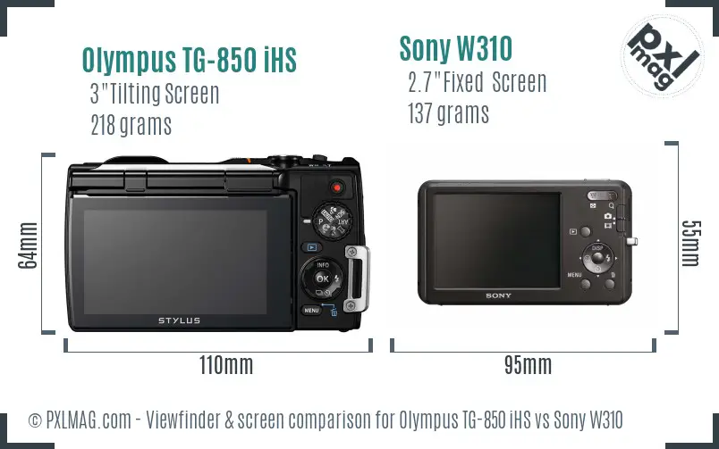 Olympus TG-850 iHS vs Sony W310 Screen and Viewfinder comparison