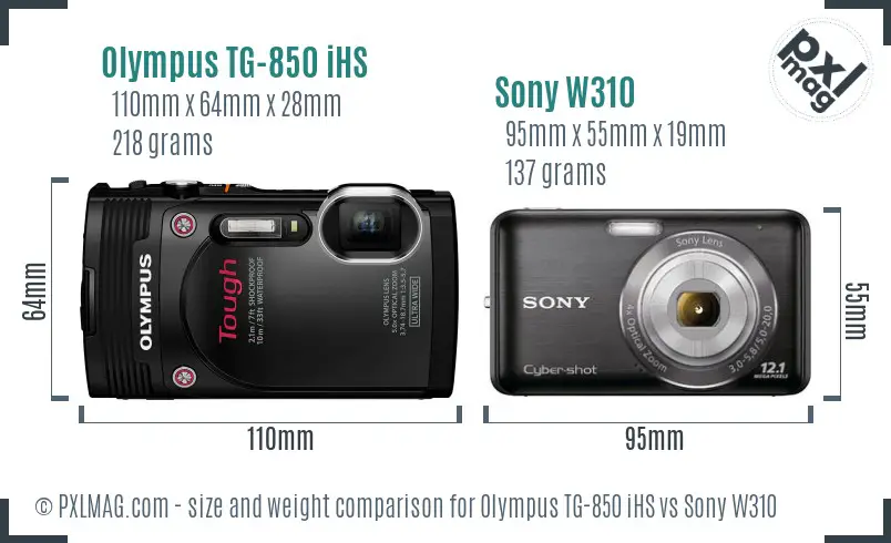 Olympus TG-850 iHS vs Sony W310 size comparison