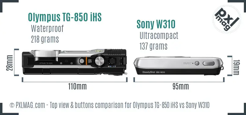 Olympus TG-850 iHS vs Sony W310 top view buttons comparison