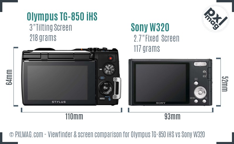 Olympus TG-850 iHS vs Sony W320 Screen and Viewfinder comparison