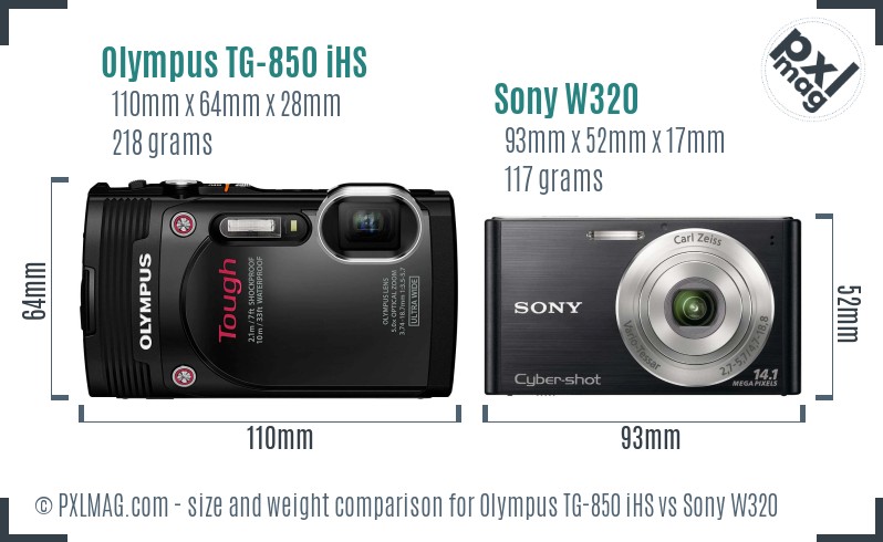 Olympus TG-850 iHS vs Sony W320 size comparison