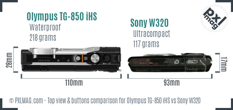 Olympus TG-850 iHS vs Sony W320 top view buttons comparison