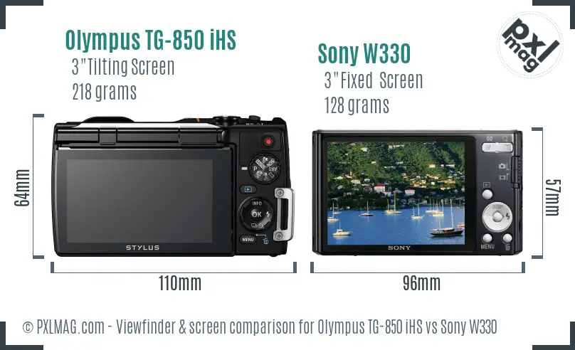 Olympus TG-850 iHS vs Sony W330 Screen and Viewfinder comparison