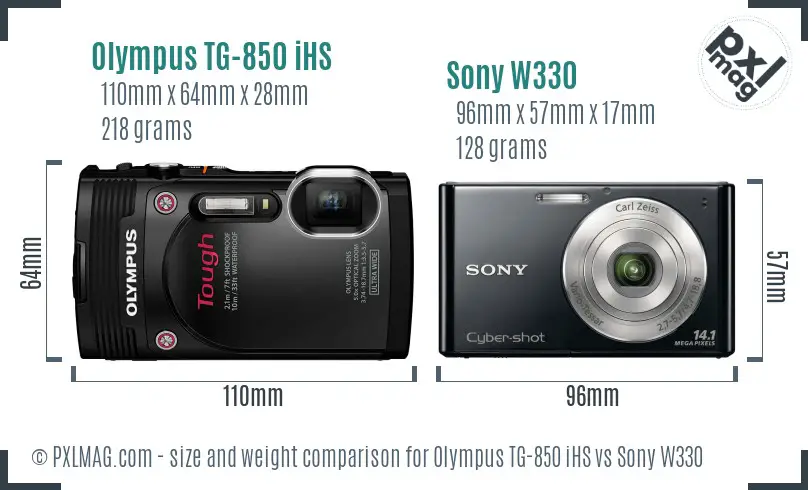 Olympus TG-850 iHS vs Sony W330 size comparison