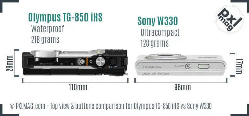 Olympus TG-850 iHS vs Sony W330 top view buttons comparison