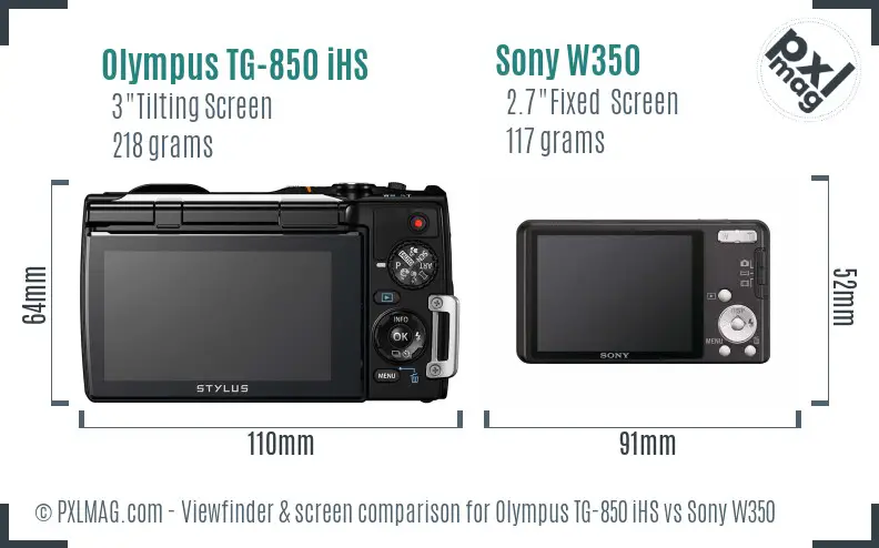 Olympus TG-850 iHS vs Sony W350 Screen and Viewfinder comparison