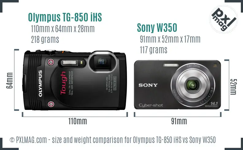 Olympus TG-850 iHS vs Sony W350 size comparison