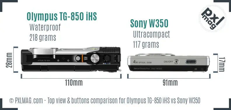 Olympus TG-850 iHS vs Sony W350 top view buttons comparison