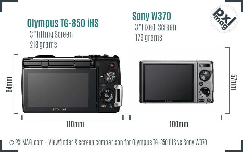 Olympus TG-850 iHS vs Sony W370 Screen and Viewfinder comparison