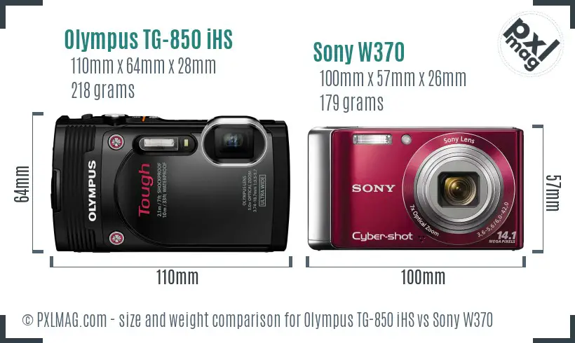 Olympus TG-850 iHS vs Sony W370 size comparison