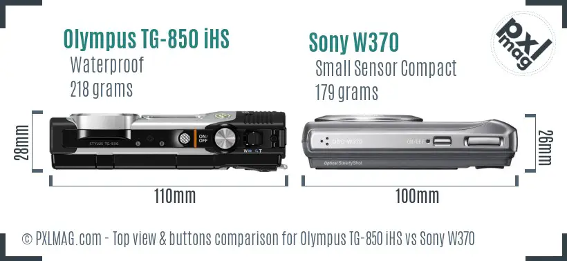 Olympus TG-850 iHS vs Sony W370 top view buttons comparison