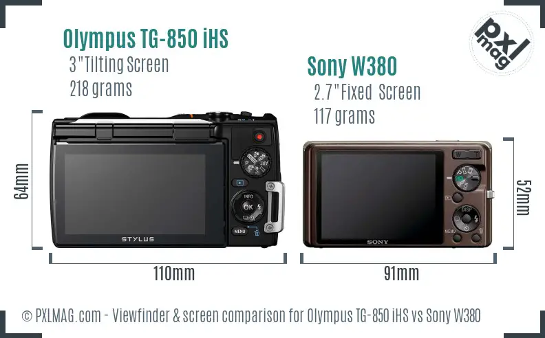 Olympus TG-850 iHS vs Sony W380 Screen and Viewfinder comparison