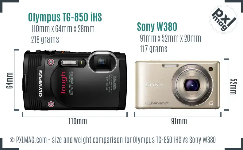 Olympus TG-850 iHS vs Sony W380 size comparison