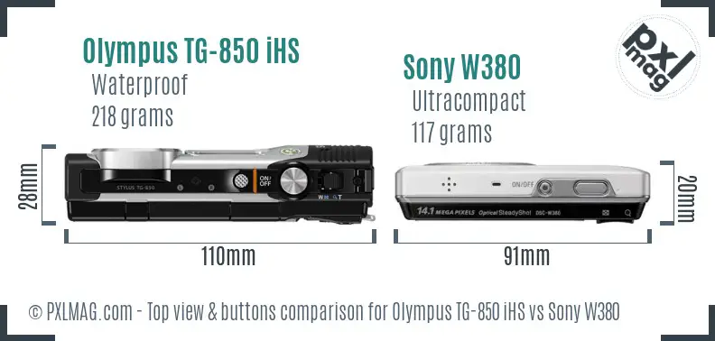 Olympus TG-850 iHS vs Sony W380 top view buttons comparison