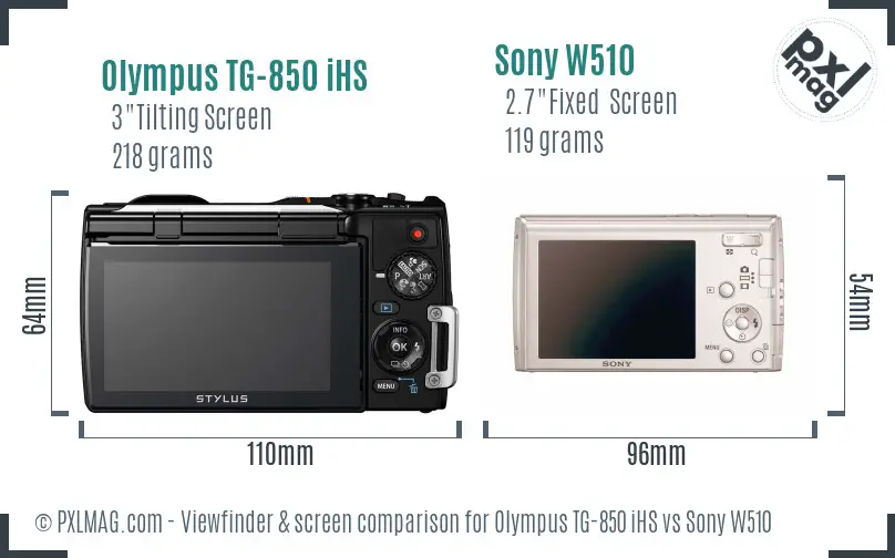 Olympus TG-850 iHS vs Sony W510 Screen and Viewfinder comparison