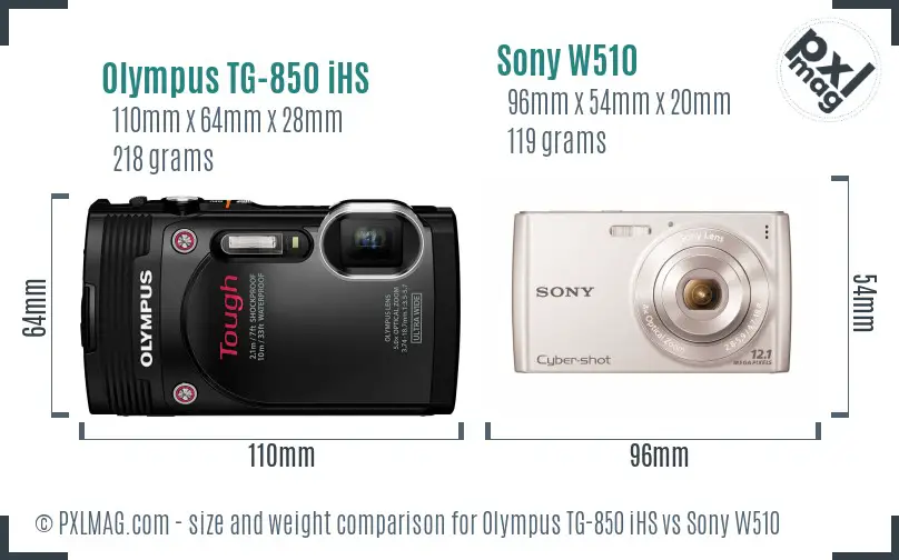 Olympus TG-850 iHS vs Sony W510 size comparison