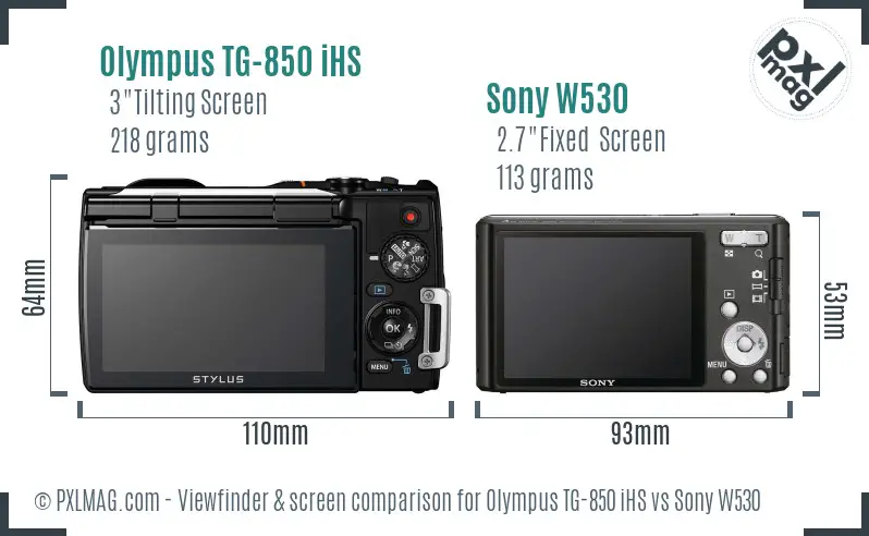 Olympus TG-850 iHS vs Sony W530 Screen and Viewfinder comparison