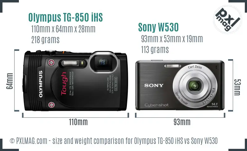 Olympus TG-850 iHS vs Sony W530 size comparison