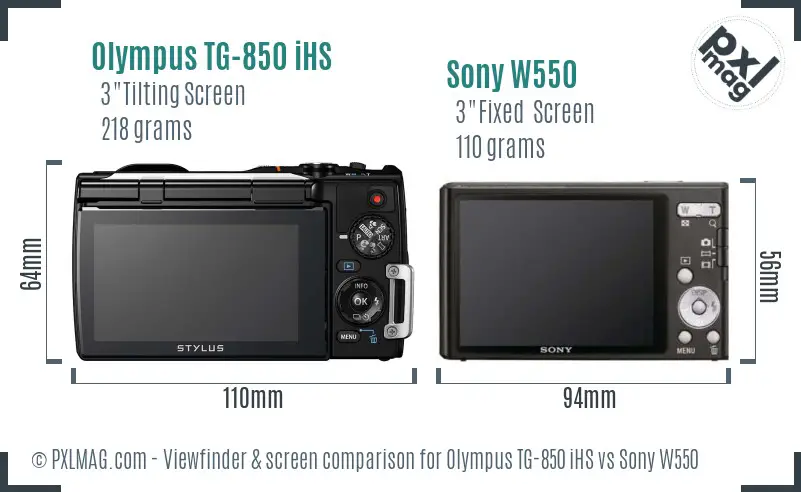 Olympus TG-850 iHS vs Sony W550 Screen and Viewfinder comparison