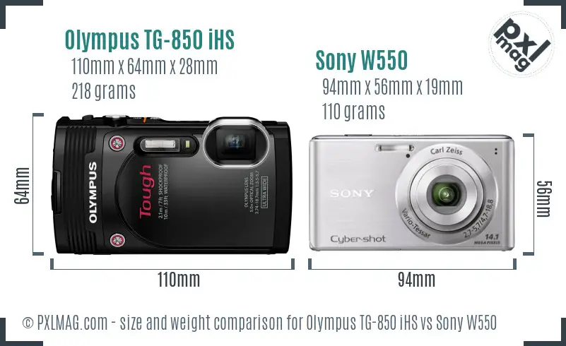 Olympus TG-850 iHS vs Sony W550 size comparison