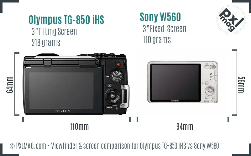 Olympus TG-850 iHS vs Sony W560 Screen and Viewfinder comparison