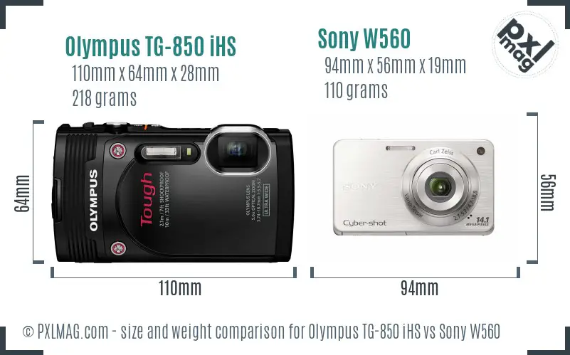 Olympus TG-850 iHS vs Sony W560 size comparison