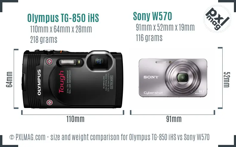 Olympus TG-850 iHS vs Sony W570 size comparison
