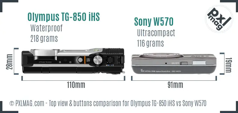 Olympus TG-850 iHS vs Sony W570 top view buttons comparison