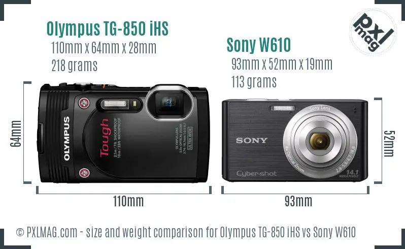 Olympus TG-850 iHS vs Sony W610 size comparison