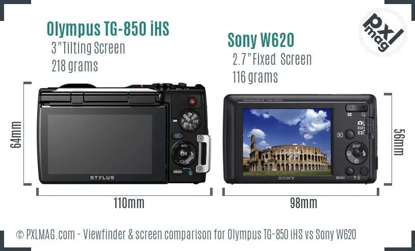 Olympus TG-850 iHS vs Sony W620 Screen and Viewfinder comparison