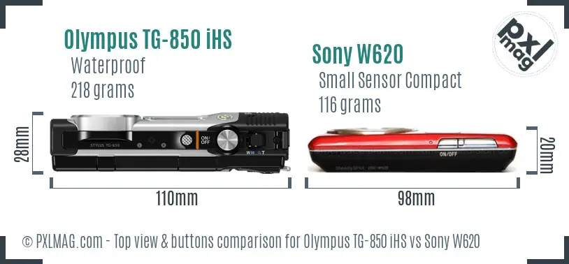 Olympus TG-850 iHS vs Sony W620 top view buttons comparison