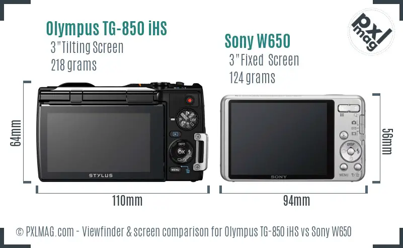 Olympus TG-850 iHS vs Sony W650 Screen and Viewfinder comparison