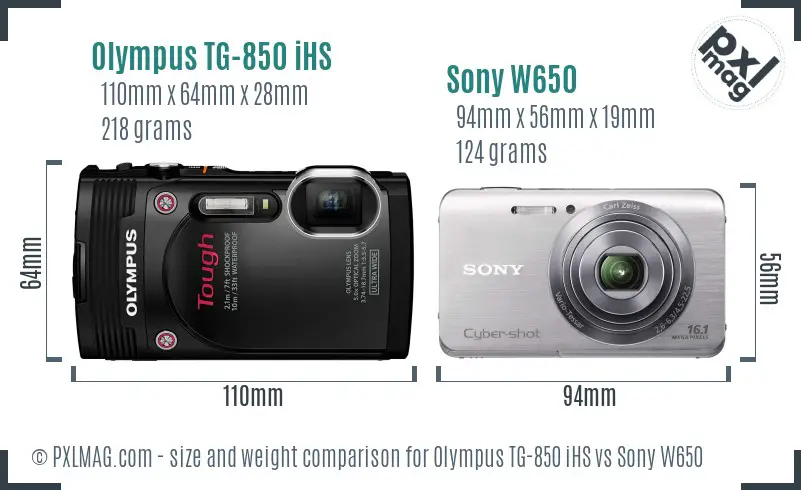 Olympus TG-850 iHS vs Sony W650 size comparison
