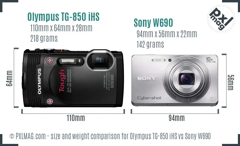 Olympus TG-850 iHS vs Sony W690 size comparison
