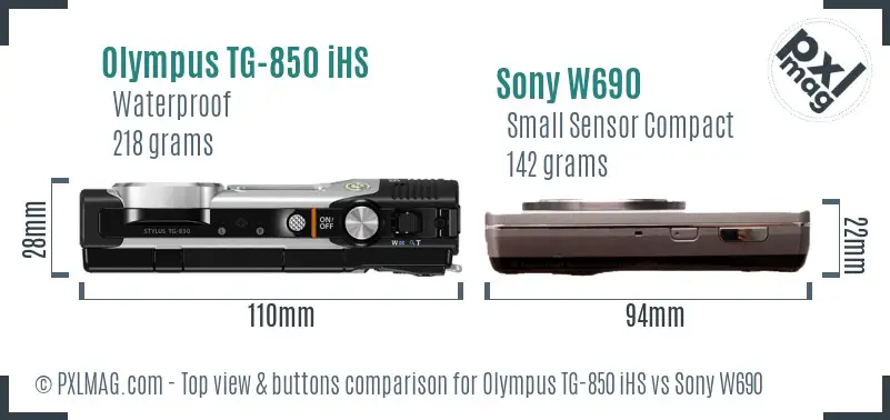 Olympus TG-850 iHS vs Sony W690 top view buttons comparison