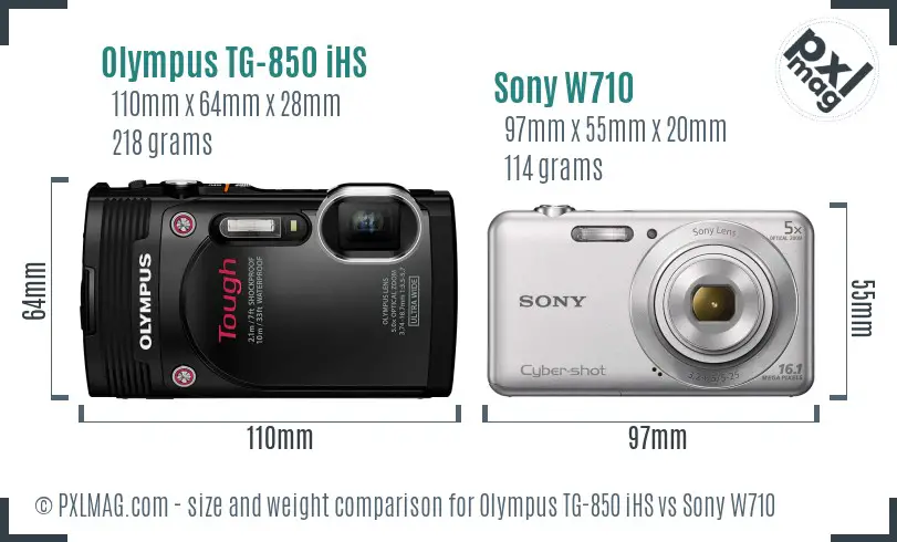 Olympus TG-850 iHS vs Sony W710 size comparison