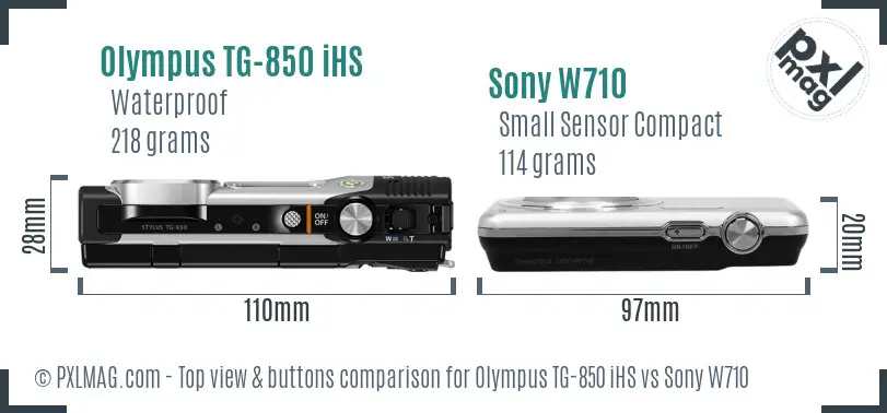 Olympus TG-850 iHS vs Sony W710 top view buttons comparison