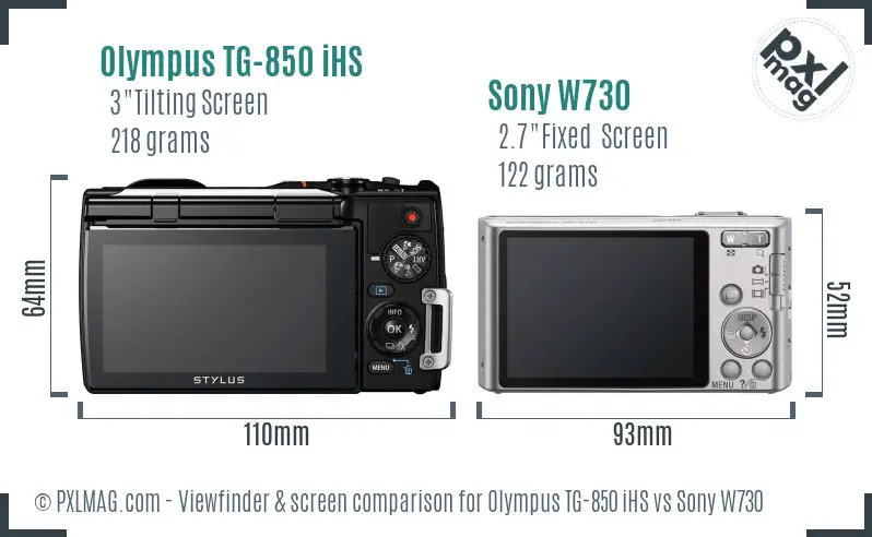 Olympus TG-850 iHS vs Sony W730 Screen and Viewfinder comparison