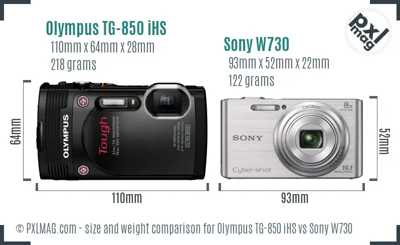 Olympus TG-850 iHS vs Sony W730 size comparison