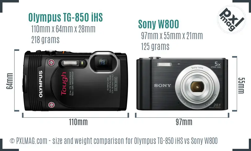 Olympus TG-850 iHS vs Sony W800 size comparison