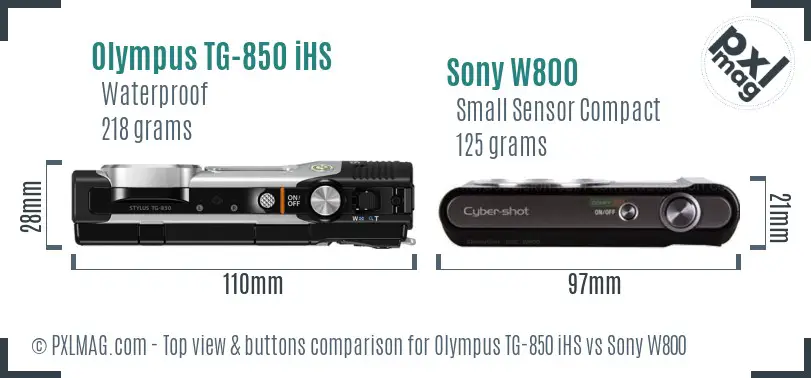 Olympus TG-850 iHS vs Sony W800 top view buttons comparison