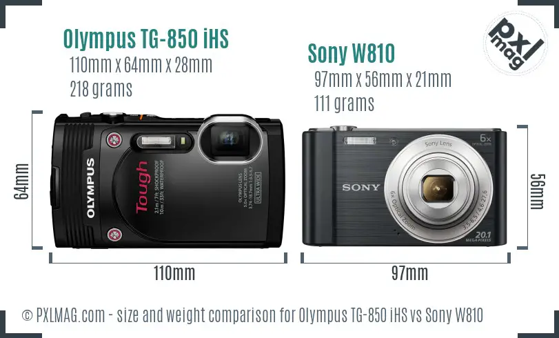 Olympus TG-850 iHS vs Sony W810 size comparison