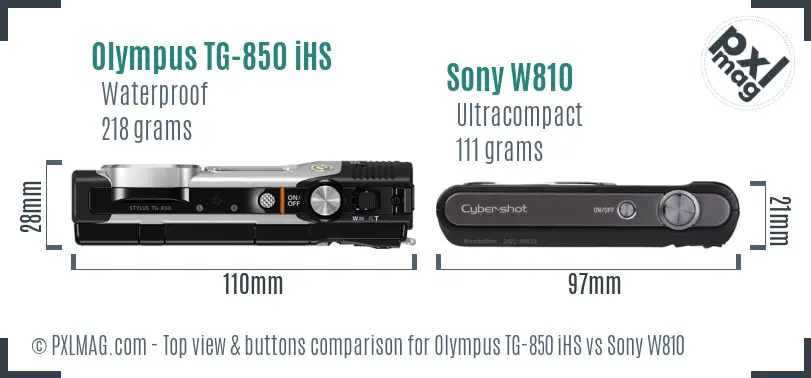 Olympus TG-850 iHS vs Sony W810 top view buttons comparison